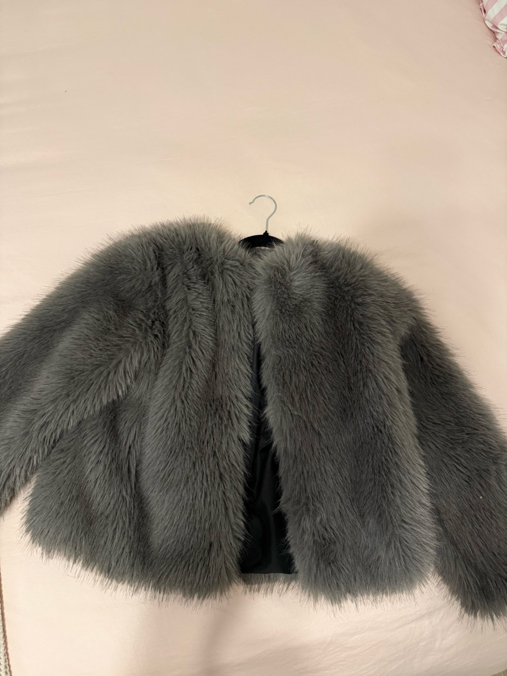 Zara Gray Faux Fur-Trim Puffer Jacket
